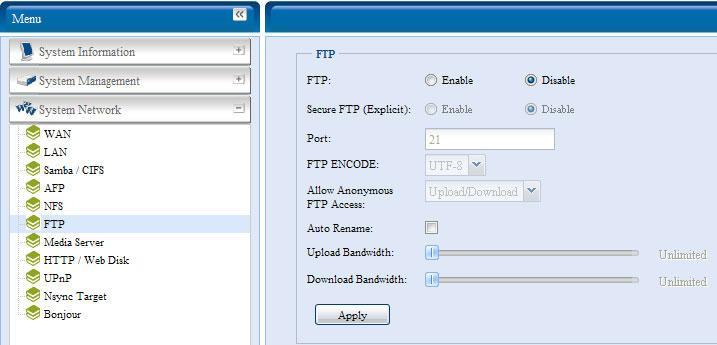 FTP N8800 은 FTP 서버역할을할수있으므로사용자는선호하는 FTP 프로그램을사용하여파일을다운로드및업로드할수있습니다.