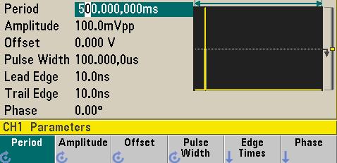 1 1 펄스파형을구성하려면 가변펄스폭및에지시간을가진펄스파형을출력하도록파형발생기를구성할수있습니다. 다음절차는펄스폭 10 ms, 에지시간 50 ns 의주기 500 ms 펄스파형을구성하는방법을보여줍니다. 1 펄스기능을선택합니다.