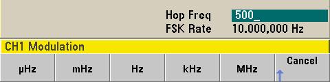 2 FSK 3 " 홉 " 주파수를설정합니다. 2 Hop Freq 소프트키를누른다음숫자키패드또는노브와커서키를사용하여값을 500 Hz 로설정합니다.