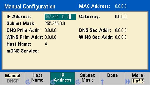 2 4 "IP 설정 " 을구성합니다. DHCP 를사용하지않는경우 ( 첫번째소프트키를눌러 DHCP 에서 Manual 로전환한경우 ), IP 주소와서브넷마스크를포함한 IP 설정을구성해야합니다. IP Address 및 Subnet Mask 버튼은메인화면에있으며, More 를누르면 Gateway 구성기능을열수있습니다.