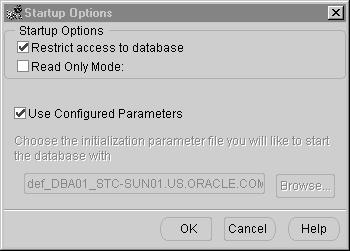 Shutdown ( ) Oracle Enterprise Manager를사용하여제한모드로데이터베이스열기 OEM Console에서다음작업을수행합니다. 1. Instance > Configuration으로이동합니다. 2. General 페이지를선택합니다. 3. Instance State에서 Shutdown 옵션을선택합니다. 4. Apply를선택합니다. 5.