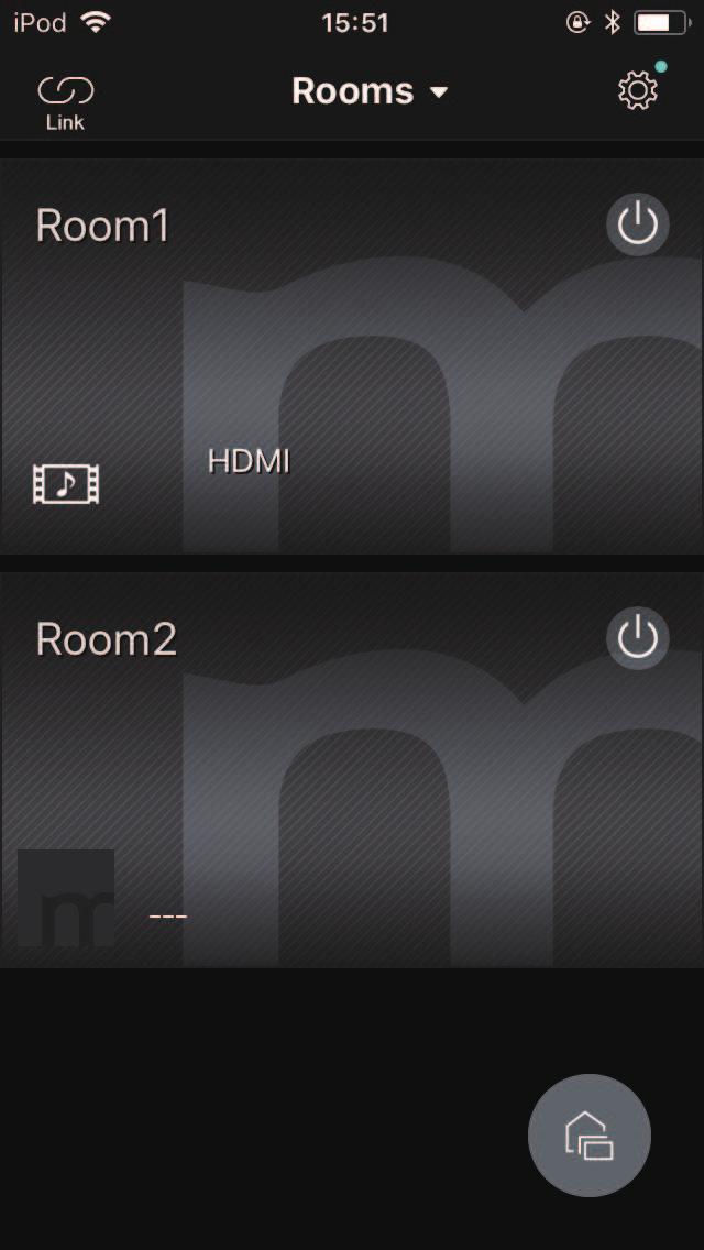 1 2 방 선택 화면에서 ~(설정)를 누릅니다. 누름 기기의 이름 2 MusicCast CONTROLLER 앱을 엽니다.