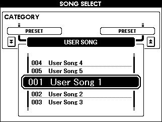 사용자연주녹음 녹음하려는사용자송번호, 트랙및파트를선택한후녹음을시작합니다. MAIN 녹음절차 디스플레이에서 [USER] 버튼을누른후다이얼을사용하여녹음하려는사용자송번호 (00-005) 를선택합니다. [REC] 버튼을누릅니다. [REC] 버튼표시등이켜집니다. 녹음 트랙을선택합니다.