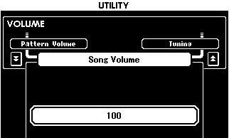송설정 송볼륨 [UTILITY] 버튼을눌러 UTILITY 디스플레이로갑니다. CATEGRY [DEC]/[INC] 버튼을이용하여송볼륨 (Song Volume) 항목을선택합니다. 송볼륨 (Song Volume) 000~7 사이에서설정합니다. 다이얼을이용하여필요한송 (Song) 볼륨을설정합니다. 송이선택되어있는동안송볼륨을조정할수있습니다.