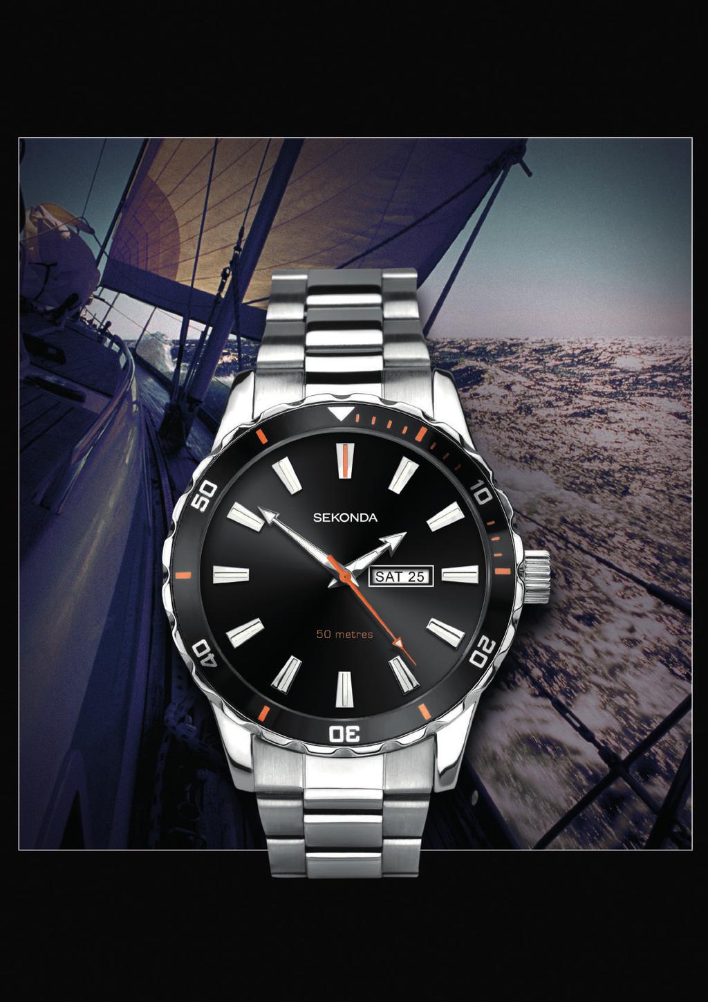 Chiếc đồng hồ này có giao diện ngày/thứ và khả năng chống nước ở độ sâu tới 50m. Bảo hành 2 năm. 세콘다의 야심작, 남성 아날로그 스포츠 시계를 소개합니다.