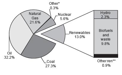세계그린에너지시장동향 2010년전세계 1차에너지공급량은 12,782Mtoe이며, 신재생에너지공급량은 1,657Mtoe로 1차에너지공급량에서약 13.0% 를차지한다. 신재생에너지중바이오연료와폐기물이 9.8%, 수력이 2.3% 로큰비중을차지하고있다.