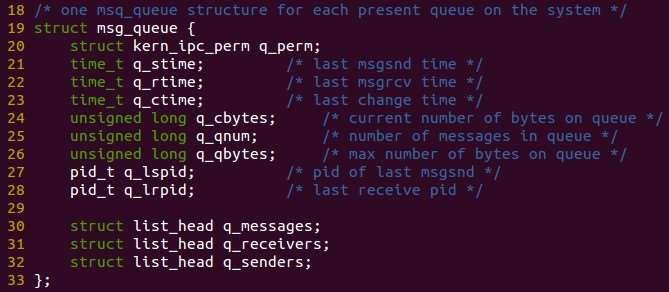 Message Queue Message Queue 구조 Message Queue : 시스템에서각각의메시지큐는 msg_queue 라는 structure 를가지게된다.