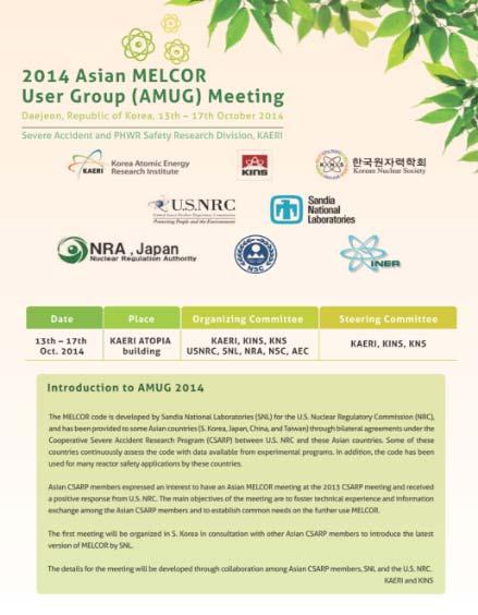 국제협력 기타 : 국제협력 MELCOR Workshop 개최및 AMUG* 회의개최 (014.10.13 ~ 10.