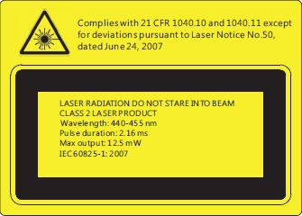 6 : 경고 - 이프로젝터는클래스 2 레이저장치로서 IEC 60825-1:2007 와 CFR 1040.10 및 1040.11 을준수합니다. - 클래스 2 레이저제품, 빔을똑바로쳐다보지마십시오. - 이프로젝터는내장형클래스 4 레이저모듈입니다. 매우위험하니분해하거나개조하지마십시오.