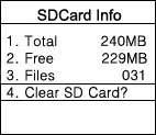 - 12 - f. 업그레이드후자동으로전원종료됩니다. -> CLR 를눌러전원을켭니다. 업그레이드하는데문제가있으면 F/W Upgrade fail 이 LCD 화면에나타납니다. 이런경우에는 SD memory card 에 F/W Upgrade file 이저장되어있는지확인하고 다시시도해봅니다.