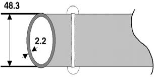3 mm ( 갈고리형철물의판두께 : 5.4 mm ) 미만인제품 단관비계의경우바깥지름이 48.3 mm ( 두께 : 2.