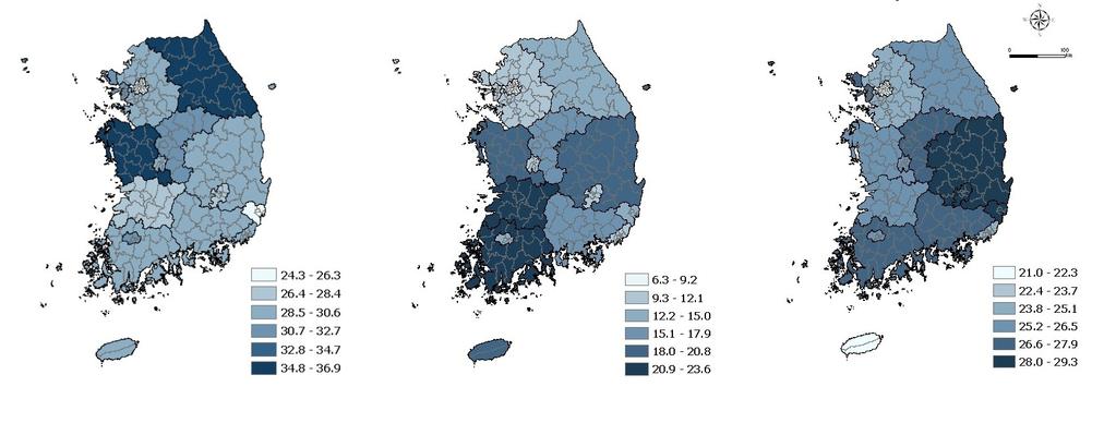 10. 시도 사망원인별연령표준화사망률 운수사고사망률은전남 (23.6 명 ), 자살은충남 (36.9 명 ) 이높고, 폐암사망률은경북 (29.3 명 ), 간질환사망률은강원 (15.5 명 ) 이높음 호흡기결핵에의한연령표준화사망률 ( 인구 10 만명당 ) 은전남 (4.8 명 ) 이높고, 제주 (2.0 명 ) 가낮음 위암에의한사망률은대전 (19.