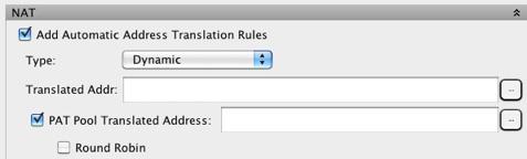 9 장 NAT(Network Address Translation) 동적 PAT 3 단계 NAT 섹션이숨겨져있으면 NAT 를클릭하여섹션을확장합니다. 4 단계 Add Automatic Translation Rules( 자동변환규칙추가 ) 확인란을선택합니다.