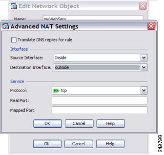 네트워크객체 NAT 의예 10 장 NAT 의예및참조 5 단계 Advanced( 고급 ) 를클릭하고실제및매핑된인터페이스를구성합니다. 6 단계 OK( 확인 ) 를클릭하여 Edit Network Object 대화상자로돌아가고, OK( 확인 ) 를다시클릭한후 Apply( 적용 ) 를클릭합니다.