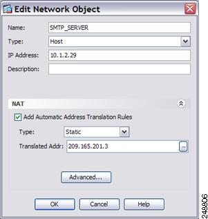 네트워크객체 NAT 의예 10 장 NAT 의예및참조 4 단계 SMTP 서버를위한포트변환규칙을사용하여고정네트워크객체 NAT 를구성합니다. a. Add( 추가 ) > Network Object NAT Rule( 네트워크개체 NAT 규칙 ) 을선택합니다. b.
