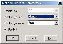 * GC Edit Parameters GC 분석조건을설정한다. Inlet/ Injection Types Types : inlet, injection source, inlet의위치, MS사용여부에대해선택한다.