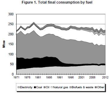 Ⅱ 전력수급 1. 전력수급실적 전망 1.1 전력수급현황에너지소비를연료별최종소비량기준으로살펴보면, 2012년기준석유부문 (91.738MToe) 이전체최종소비량 (220.98MToe) 중에서가장높은점유율 (41.5%) 을나타내고있다. 그뒤를이어천연가스 (52.38MToe), 전력부문 (45.
