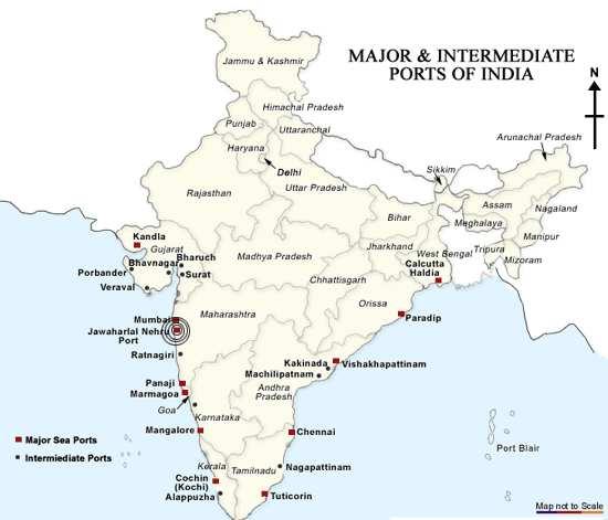 담당하고있다. < 그림 2-1> 인도의항만분포 자료 : 자와하랄네루항만홈페이지 (http://www.jnport.com) 인도는 12개항만이전체물동량의 75% 를처리한다.