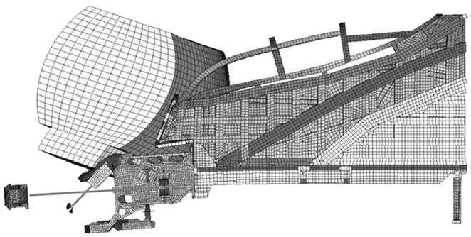 3D/1D 하이브리드유한요소모델을이용한동력분산형차세대고속열차전체차량의충돌해석 (a) 100 ms Fig. 10 Side view of the 3D/1D hybrid model simulation (b) 300 ms Fig. 11 Energy history curves 되는데충돌전운전자공간높이의약 75% 정도만남게되어국내충돌안전기준을만족하지못하였다.