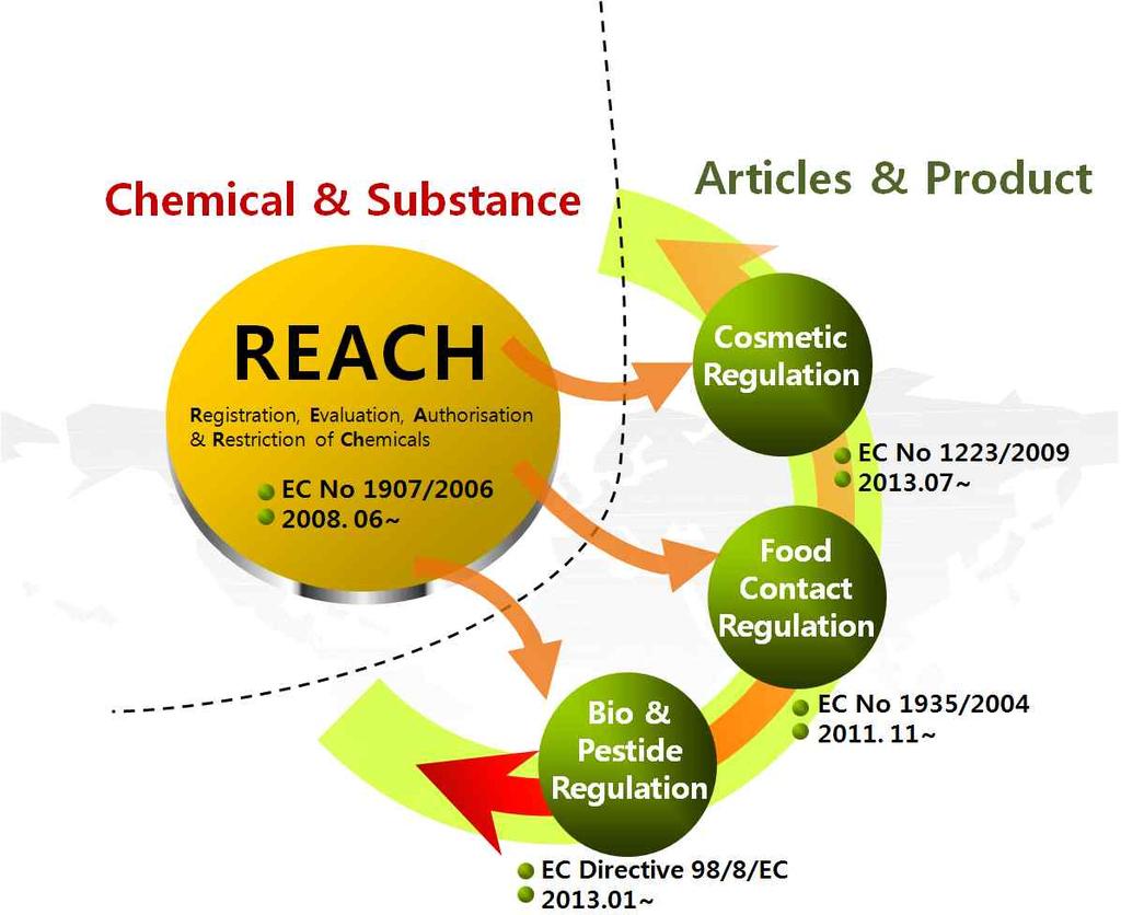 3. 위해성평가추진을위한중 장기계획안제시가. 제도적인측면 (1) EU REACH와제품환경규제 EU는인간건강과환경보호및산업계경쟁력확보라는대전제하에 2007년 6월 1일신 ( 新 ) 화학물질관리제도 (REACH) 를발효한바있다.