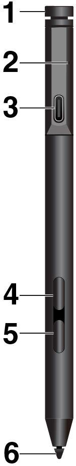 펜개요 1 상단펜버튼 : 펜의 Bluetooth 페어링을사용하려면 3 초이상위쪽펜버튼을누르십시오. 2 LED 표시등 : LED 는다음과같은상태를나타냅니다.