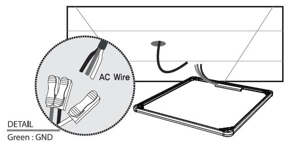 2. 설치방법 설치전전원스위치를끈상태에서작업하여주십시오. 1) AC Wire 연결하기 1 등기구 1P 단자대 (3 개 ) 에천장 AC Wire 를연결합니다.