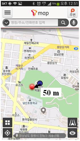 7 Positioning results using T-MAP at Jinhae Jehwangsan Park in Changwon city (a) GPS (b) A-GPS