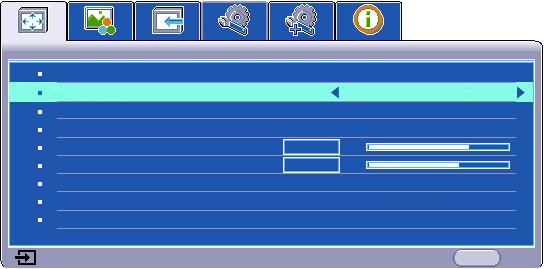 메뉴사용하기 프로젝터에는다양한조정과설정을위한온스크린디스플레이 (OSD) 메뉴가있습니다. 아래그림은 OSD 메뉴의개요화면입니다.