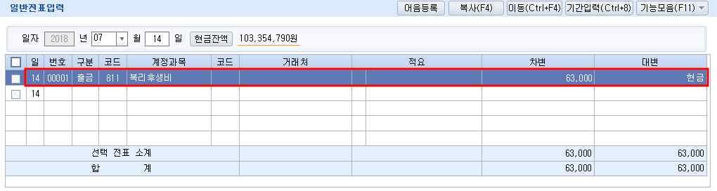 차량취득세의경우취득원가에포함하므로, 세금과공과금이아닌차량운반구로계정과목을선택하여입력한다. [6] 3만원초과거래자료입력 (4점) [29회 ] NO. 영수증 ( 공급받는자용 ) 공급자 사업자등록번호 221-34-66619 귀하 상호다온마트성명노은휘 사업장소재지 서울시서대문구충정로 7 길 40 업태소매업종목마트 작성일자공급대가총액비고 2018.7.14.