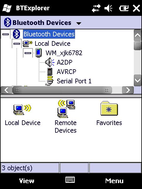 Bluetooth 사용 6-17 탐색기모드 탐색기모드창은탐색이간편하며 Bluetooth 에친숙한사용자에게세밀한제어기능을제공합니다. 장치연결에사용되는옵션과도구를메뉴모음을통해빠르게사용할수있습니다. 탐색기모드에액세스하려면보기 > 탐색기모드를누릅니다. 그림 6-13 탐색기모드창 또한 " 길게누르기 " 를통해사용가능한옵션을볼수도있습니다.