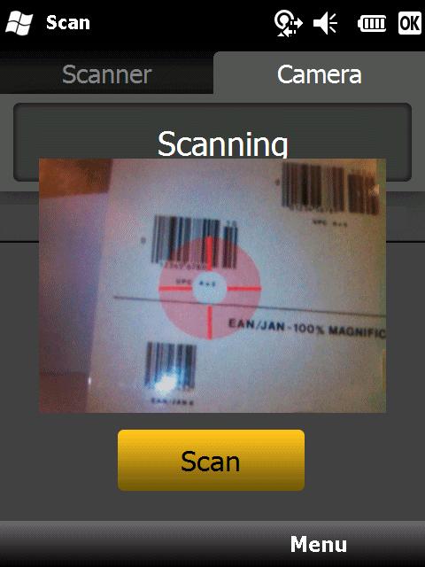 데이터캡처 3-5 그림 3-6 미리보기창이있는샘플스캔애플리케이션 4. 빨간색조준눈금이스캔할바코드위에올때까지 MC75A 를이동합니다. MC75A 가바코드를디코딩할수있으면조준눈금이녹색으로변합니다. 그림 3-7 디지털카메라스캔 5. 스캔버튼을놓습니다.