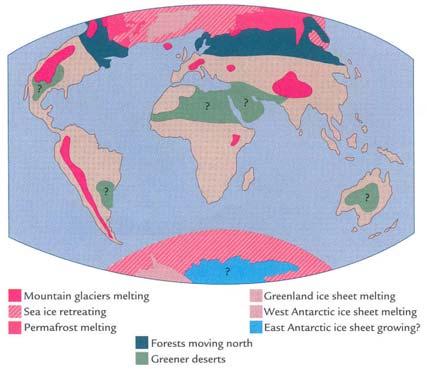 < 그림 11> 2100 년까지온실가스가 2배로증가하게되면과거 500백만년에서 1000 만년전의지구환경과유사하게될것이다 ( 왼쪽그림 ). 그시대에는빙하가거의사라져극지방은영구동토상태로변하였고, 영구동토와툰드라도북쪽으로크게이동하였다. 또한 2300 년까지온실가스가 4배로되면과거 5000 만년전이전의환경으로바뀌게될것이다 ( 오른쪽그림 ).