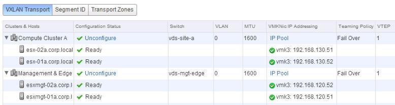 유의사항 : VTEP 전송 VLAN의 VLAN ID가올바른것이어야합니다. 위스크린샷에서는 "0" 으로나와있지만대부분의실제배포에서는그렇지않습니다. MTU는 1600 이상으로구성됩니다. VM의 MTU도 9000으로설정될것이라는가정하에 MTU를 9000으로설정하지않았는지확인하십시오.