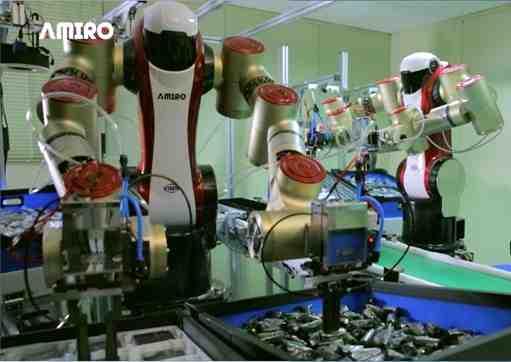 물류로봇 국내 ( 관련 ) 로봇산업의개발현황 구분 개요 기존제조용로봇이적용되기어려운정밀조립, 핸들링, 포장작업등다양한공정에 활용가능한첨단제조로봇 양팔로봇 ( 기계연구원 )