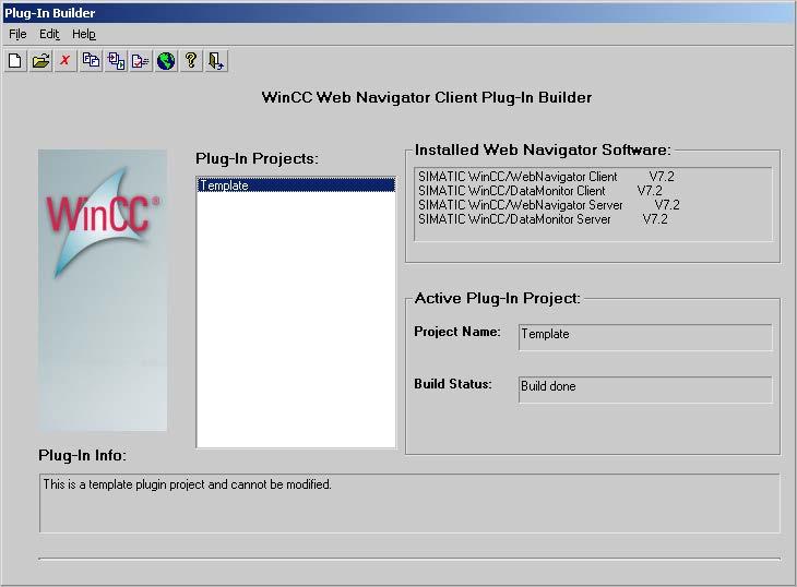 설명서 4.5 WinCC 플러그인빌더의설치 WinCC Plug-In Builder 의사용자인터페이스 Plug-In Builder 는사용가능한플러그인프로젝트와그상태에대한개요정보를제공한 다. 여러도구표시줄이플러그인을생성하고테스트하기위한기능을제공한다.
