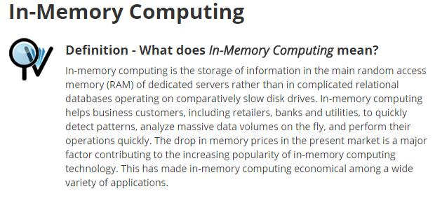 1. In-Memory Computing 개요 In-Memory Computing 의정의 정의에대한다양한시각 애플리케이션을구동하는컴퓨터의메인메모리에 DB