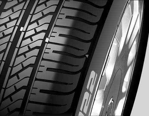 타이어점검 타이어규격 타이어사이즈 휠규격 타이어옆면에표시되어있는 표와만나는타이어홈에타이어트래드마모한계표시선이있습니다. 이타이어트래드마모한계표시선이노출되거나타이어에이상마모가발견되면즉시타이어를교환하십시오. 타이어트래드마모한계표시선과타이어표면과의거리는 1.6 mm입니다.