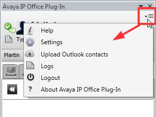 정 의 하 고, Outlook에 서 연 락 처 를 가 져 오 고, 로 그 목 록 을 보 고 Avaya IP Office