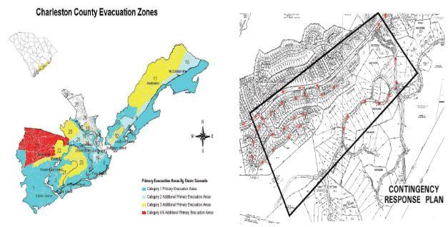 이동을위한대피로정보등을제공 < 그림 II-22> 미국 Charleston County 의대피구역및대피계획 (evacuation zone & plan) 자료 : http://orise.orau.
