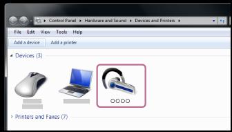 페어링된컴퓨터 (Windows 7) 에연결 조작을시작하기전에다음을확인하십시오 : 사용하는컴퓨터에따라내장 Bluetooth 어댑터를켜야할수있습니다. Bluetooth 어댑터를켜는방법을모르거나컴퓨터에내장 Bluetooth 어댑터가있는지확실하지않으면컴퓨터에부속된사용설명서를참조하십시오. 1 절전모드인컴퓨터를재개합니다. 2 헤드셋을켭니다.