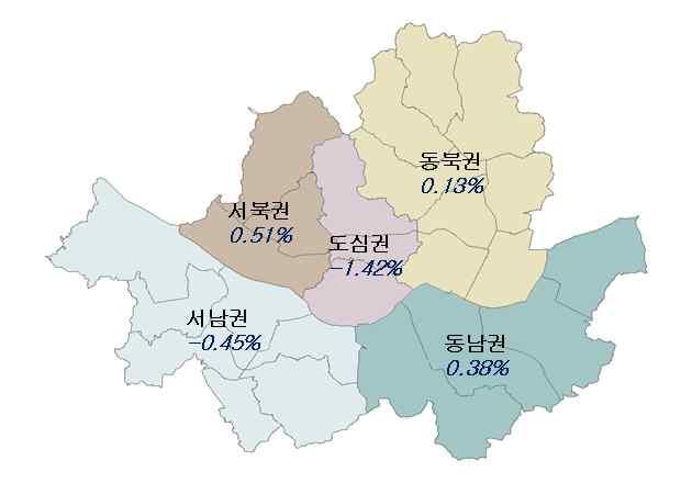 3 서울 (Seoul) 2014 년 7 월서울아파트실거래가격지수는 130.2 서울은계절적비수기영향가운데서북권, 동남권을중심으로중소형위주의가격증가와강남재건축단지등의가격상승으로전월 (2014 년 6월 ) 대비 0.05% 상승 생활권역 - 전년동월 (2013 년 7 월 ) 대비 3.61% 상승 유효건수는전월 (2014 년 6 월 ) 대비 20.