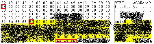 dll의 LoadAniIcon 함수로이함수의역할은 Animated Cursor 파일의헤더를파싱하고해당데이터를처리하는것이며이함수는 Animated File 을로드할때실행된다.
