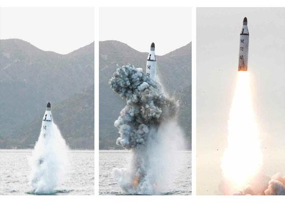 Test SLBM Le 28 aout 2016, le Rodong Shinmun publie les photos d un test de lancement de SLBM.