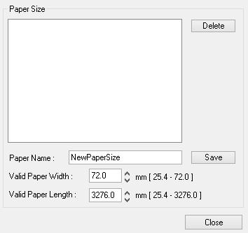 5-1-1 용지크기 (Paper Size) 용지크기 (Paper Size) 는기본사이즈 80 x 3276 mm 가선택되어있습니다. 그리고아래와같은용지크기가선택가능합니다.