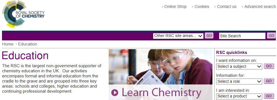 Learn Chemistry ( 무료서비스 ) RSC 이용사이트상단우측의 Education 클릭 Education 사이트의 Learn