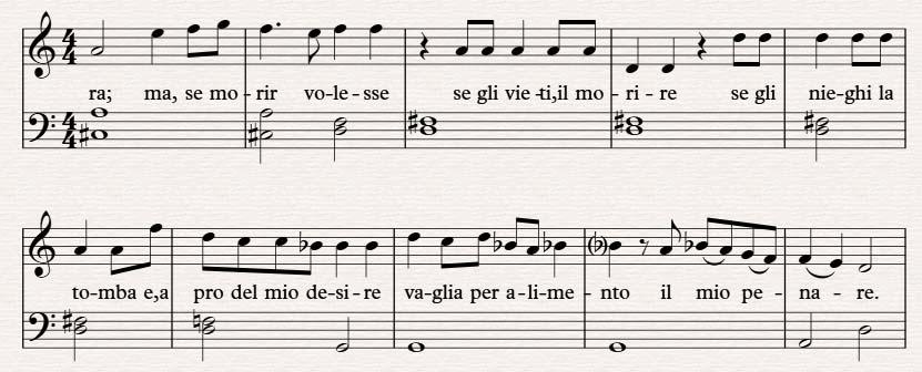 Wit, Repression and Release 135 <Figure 5> Sí, Section Ⅱ End. Ⅴ. Conclusion These different lenses offer very different functionalities for the same piece. In cantatas like Sospiri, che fate?