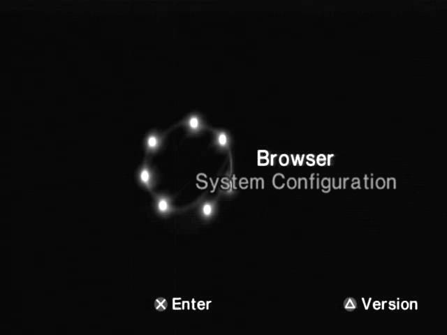 화면 1 이나온다음 PlayStation 2 나 PlayStation 규격디스크를넣고화면 2 나 3 이나오면게임을시작할수있습니다. 화면 1 에서 Browser( 브라우저 ) 화면이나 System Configuration( 시스템설정 ) 메뉴로이동할수있습니다.