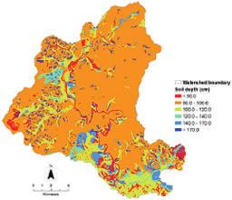 (a) Elevation (b) Landuse Classification (c) Soil Texture (d) Hydrologic Soil Group (e) Soil Available Water Capacity (f) Soil Depth Fig. 2.