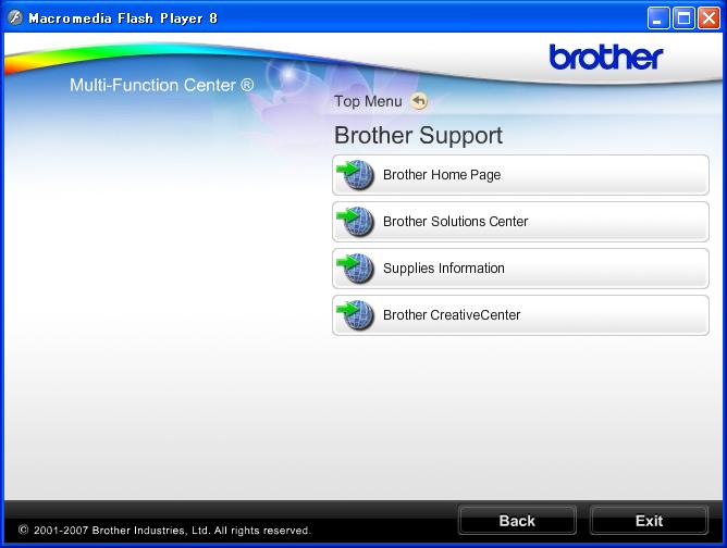 일반정보 Brother Support 열기 (Windows ) 설치 CD-ROM 에서웹지원 (Brother 솔루션센터 ) 등의필요한연락처를모두찾을수있습니다. Top Menu 에서 Brother Support 를클릭합니다. 다음화면이나타납니다.