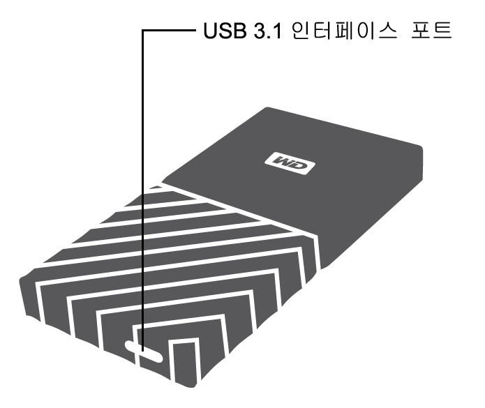 WD 드라이브정보 디스크드라이브포맷 드라이브는업데이트된 Windows 및 Mac OS X 운영체제와의호환성을위해단일 exfat 파티션으로포맷되어있습니다. 다른운영체제로사용하려면드라이브재포맷및문제해결을 ( 를 ) 참조하십시오. 물리적사양설명 그림 2 와같이 드라이브에는다음이포함됩니다. USB 3.1 인터페이스포트 USB 3.